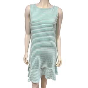 Sail to Sable Size S Aqua White Striped Ruffle Hem Shift Dress